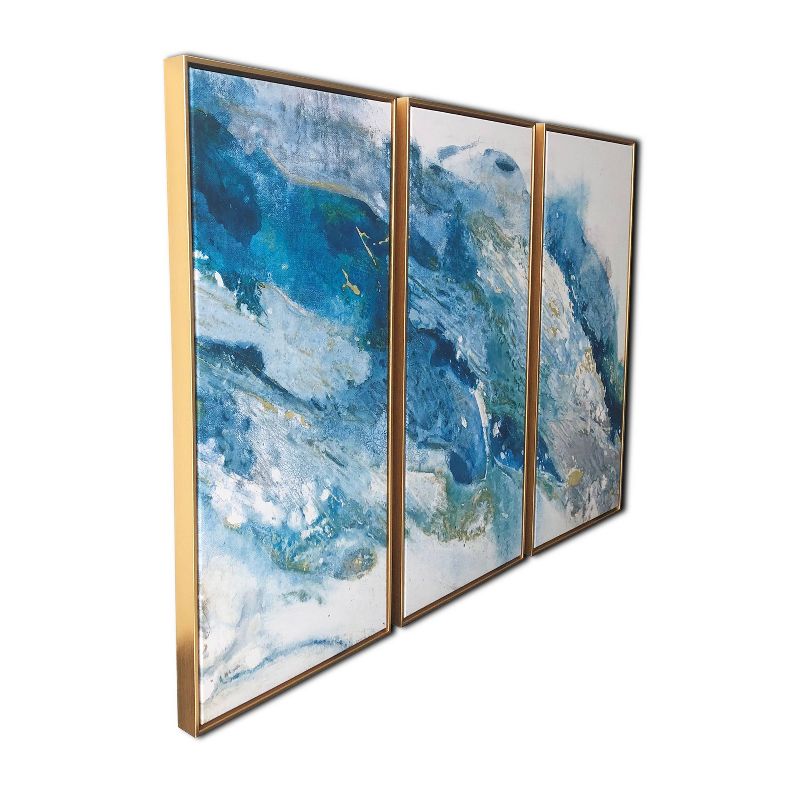 48&#34; x 30&#34; Abstract Regalite Triptych Floating Framed Wall Canvas Teal Blue - Gallery 57, 5 of 7