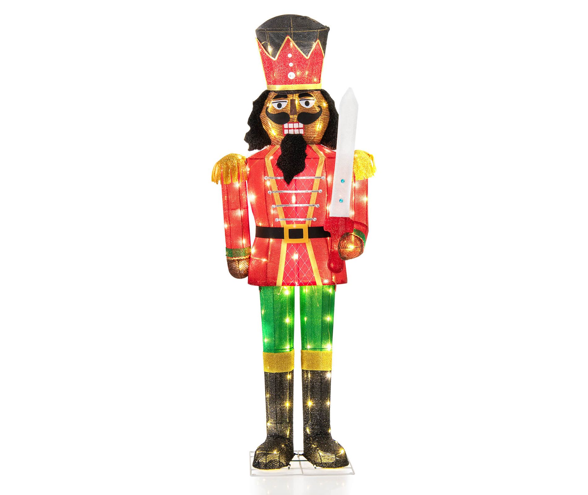 Costway 1/2 PCS 5 FT Lighted Christmas Nutcracker with Glitter Sword, 100 LED Lights Ground Stakes