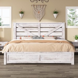 AMERLIFE Farmhouse Bed Frame with 49.2" Barn Door Headboard - 1 of 4