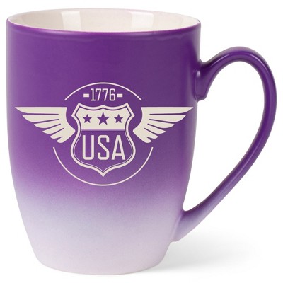 100 North United States of America 10 Ounce Purple and White Two Toned Ombre, Comfortably Fits Your Hands, Ceramic Tea Coffee Cup Mug, USA 1776