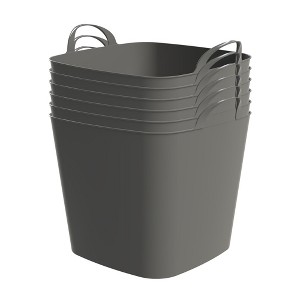 Life Story Flexi Tub, Versatile 26 Quart Storage Tote, Flexible Plastic Home Organizer Lightweight Basket with Carrying Handles, Gray, 6 Pack - 1 of 4