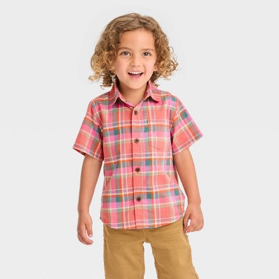 Image of Toddler Boys' Short Sleeve Woven Shirt - Cat & Jack™ Pink 12M