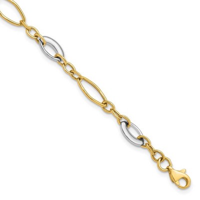 Black Bow Jewelry 14k Two Tone Gold 6mm Polished Oval Link Chain Bracelet, 7.25 Inch