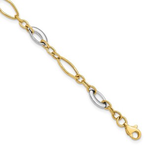 Black Bow Jewelry 14k Two Tone Gold 6mm Polished Oval Link Chain Bracelet, 7.25 Inch - 1 of 4