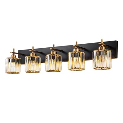 LLHZSY Modern Dimmable Bathroom Vanity Light Crystal Glass Wall Sconce - 5 Light - Black & Gold
