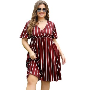 Women's Plus Size A Line Party Mini Dress Knee Length Wrap Dress  redf X-Large - 1 of 1