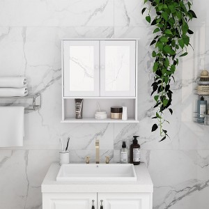 Bathroom Wall Cabinet, Wall Mounted Medicine Cabinets With Double Mirror Door, Hanging Cabinet With Adjustable Shelves And Open Shelf - 1 of 4