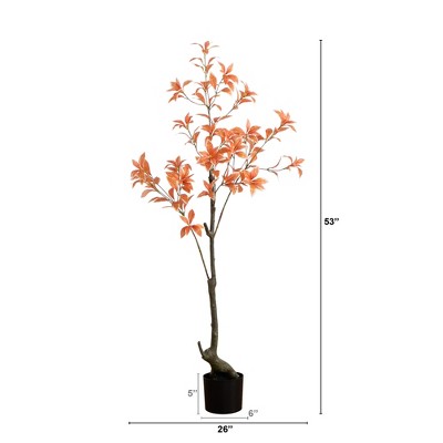 4.5-ft Orange Plastic Pieris Artificial Fall Tree in Black Pot