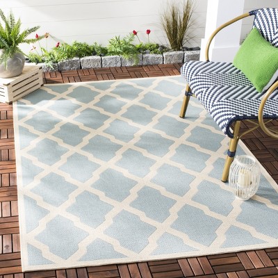 Aqua and Cream Rectangular Synthetic Easy Care Area Rug, 4' x 6'