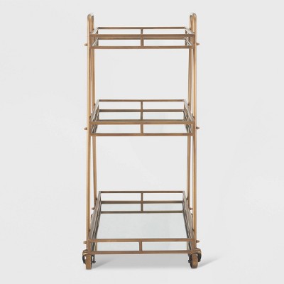 Elegant Antique Gold Rolling Bar Cart with Mirrored Shelves