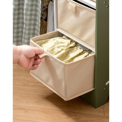 Green Wooden Doll Cradle with Storage and Bedding
