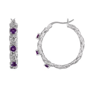 Designs By Gioelli Sterling Silver Gemstone Byzantine Hoop Earrings, Genuine, Lab Created - 1 of 2