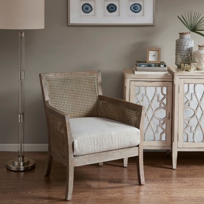 Cream and Reclaimed Natural Wood Accent Chair with Cane Back
