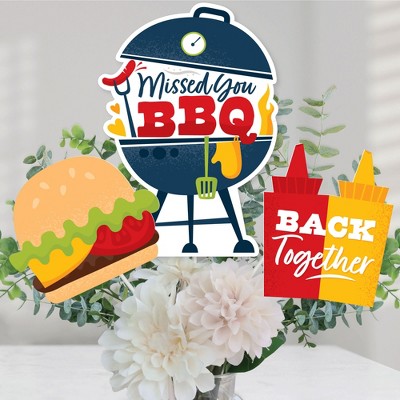 Big Dot of Happiness Missed You BBQ - Backyard Summer Picnic Party Centerpiece Sticks - Table Toppers - Set of 15