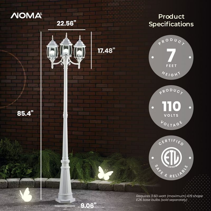 Noma Triple-Head Outdoor Weather Resistant Lamp Post Lantern w/ Real Glass, 3 of 7