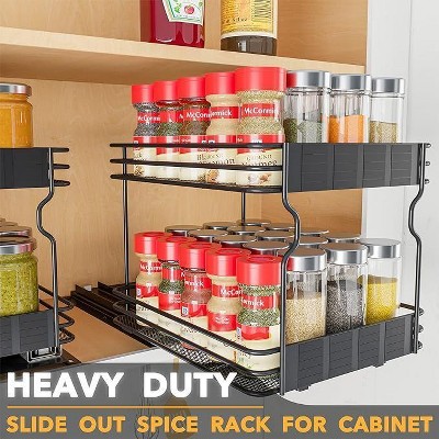 Heavy Duty Black Steel Pull Out Spice Rack Organizer with Labels