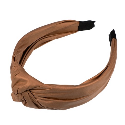 Unique Bargains Women's Faux Leather Knotted Headband 1.57 Inch Wide 1 Pc  Khaki