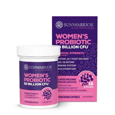 Active Women's Probiotic Capsules, 50 Billion CFU Probiotic Supplement for Digestive & Immune Health Support, Sunwarrior, 30ct