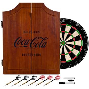 Coca Cola Wood Dart Cabinet Set - Engraved Logo