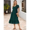 INSPIRE CHIC Women's Summer V Neck Short Sleeve Contrast Trim A Line Midi Summer Dress with Pockets - 2 of 4