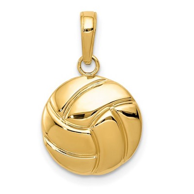 Black Bow Jewelry 14k Yellow Gold Polished Volleyball Pendant, 14mm (9/16 inch)