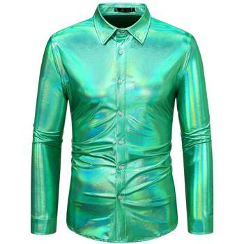 Lars Amadeus Men's Long Sleeves Button Down Party Shiny Metallic Shirt