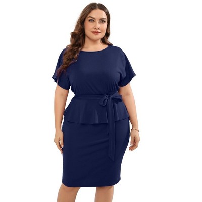 Whizmax Women Plus Size Bodycon Elegant Midi Dress Peplum Business Work ...