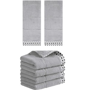 REGALWOVEN Striped Checked Print Absorbent Soft Decorative Hand Towel 14" x 30" - 1 of 4
