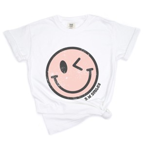 Simply Sage Market S.W.Smiley Pink Smiley Face Grunge Garment Dyed Tee - 1 of 4