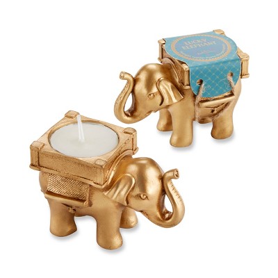 12ct Lucky Elephant Golden Tealight Holders - Gold