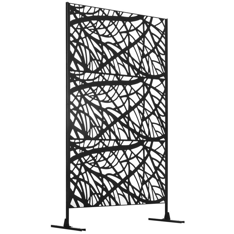 Outsunny Metal Outdoor Privacy Screen, 6.5FT Decorative Outdoor Divider with Stand and Expansion Screws, 1 of 7