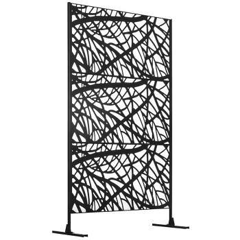 Outsunny Metal Outdoor Privacy Screen, 6.5FT Decorative Outdoor Divider with Stand and Expansion Screws