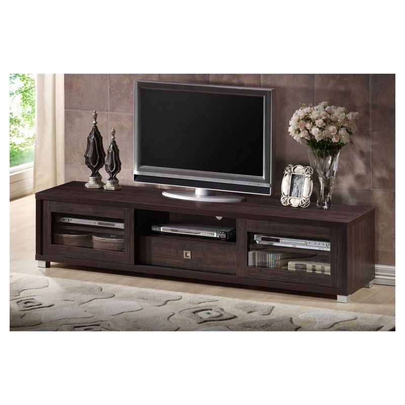Beasley Cabinet with 2 Sliding Doors and Drawer TV Stand for TVs up to 70&#34; Dark Brown - Baxton Studio, 6 of 7