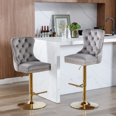 DOMETOUR Swivel Barstools Adjusatble Seat Height Modern Upholstered Bar Stools with Backs for Home Pub&Kitchen Island Set of 2