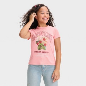 Girls' Strawberry Graphic Baby T-Shirt - Pink - 1 of 4