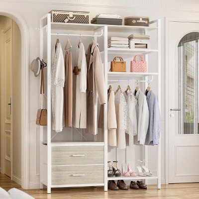 Aheaplus Garment Rack Heavy Duty Clothes Rack Free Standing Closet Organizer with Shelves and 2 hanging Rods