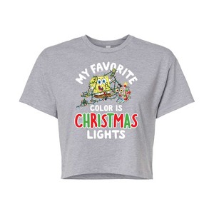 Women's - SpongeBob SquarePants - My Favorite Color Is Christmas Lights Cropped Graphic T-Shirt - 1 of 4