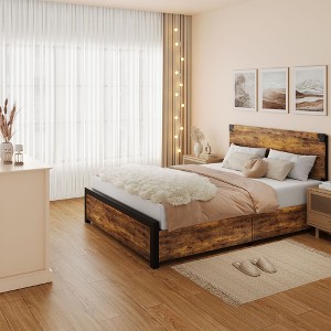 Jojoka Platform Bed Frame with Wood Headboard, Metal Bed Frame with Under Bed Storage and Support - 1 of 4