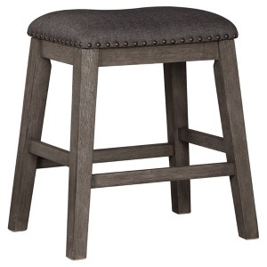 Set of 2 Caitbrook Upholstered Counter Height Barstool Dark Gray: Textured Fabric, Acacia Legs - Signature Design by Ashley - 1 of 3