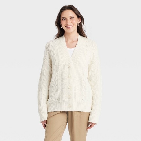 Women s Cozy Knit Cable Stitch Cardigan Universal Thread Cream S Target