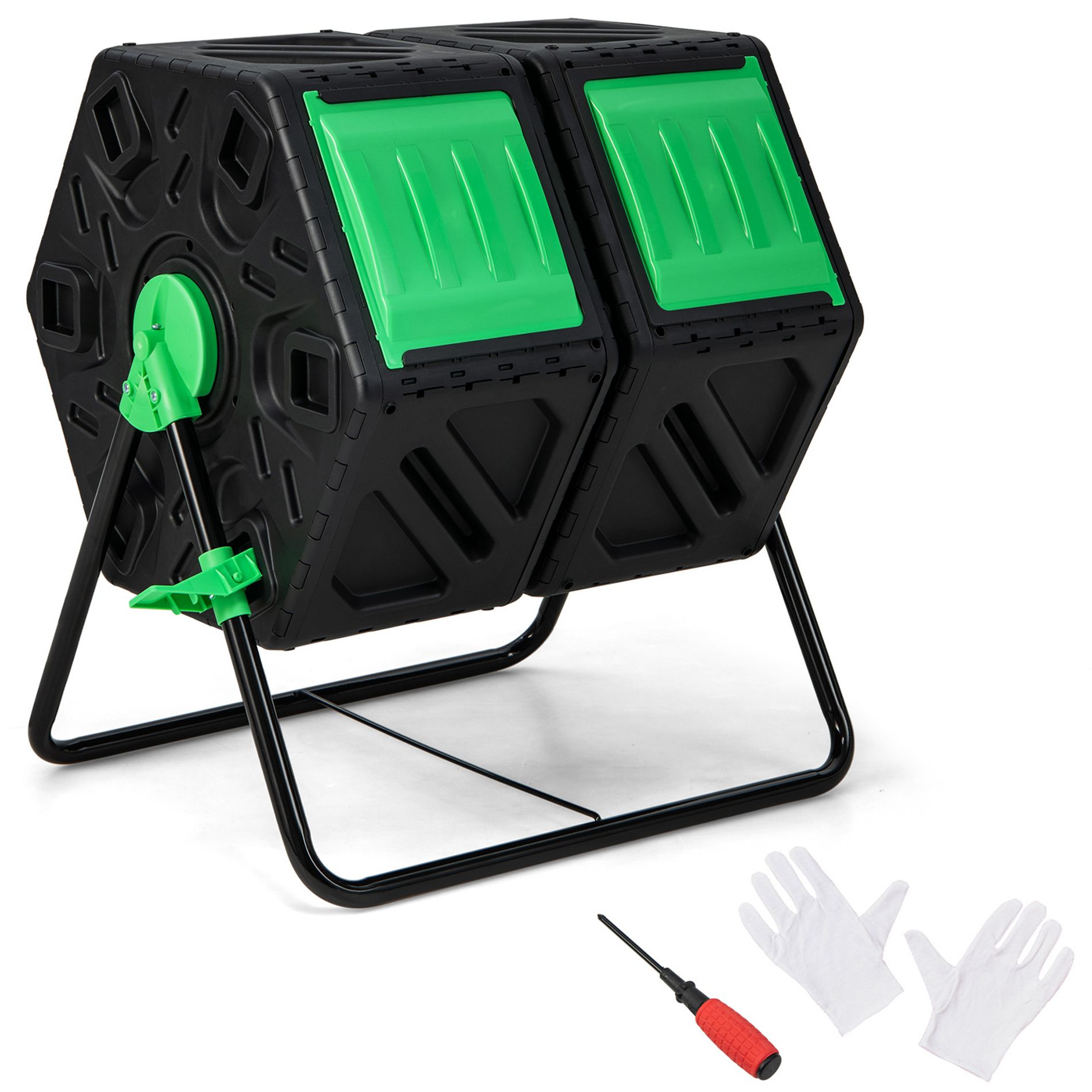 Costway Dual Chamber Compost Tumbler Outdoor Rotating Chamber Compost Bin 34.5 Gallon