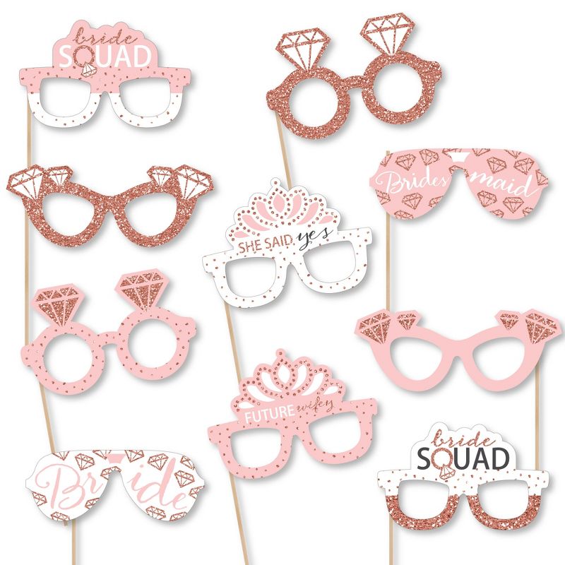 Big Dot of Happiness Bride Squad Glasses - Paper Card Stock Rose Gold Bridal Shower or Bachelorette Party Photo Booth Props Kit - 10 Count, 1 of 6