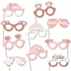 Big Dot of Happiness Bride Squad Glasses - Paper Card Stock Rose Gold Bridal Shower or Bachelorette Party Photo Booth Props Kit - 10 Count
