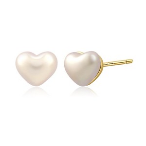 14k Gold Plated Heart White Pearl Small Simple Stud Hypoallergenic Bridesmaid Wedding Earrings for Women - 1 of 4