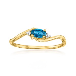 Pure Collection by Ross-Simons 0.20 Carat London Blue Topaz Ring With Diamonds in 14kt Yellow Gold Size 7 - 1 of 4