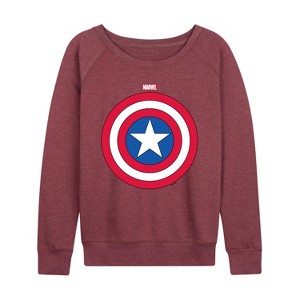 Women's - Marvel - Captain America Logo Shield Lightweight French Terry Wide Neck Long Sleeve Graphic Shirt - 1 of 4