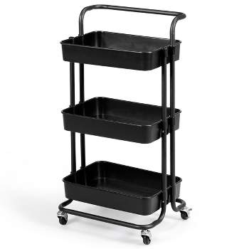 3 Tier Rolling Cart W/Wheels Practical Handle&ABS Storage Basket Organizer Black