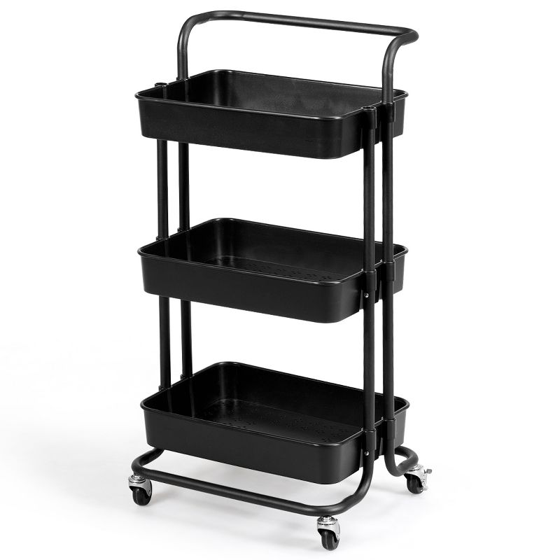 3 Tier Rolling Cart W/Wheels Practical Handle&ABS Storage Basket Organizer Black, 1 of 11