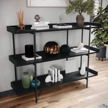 36.5" 3 Shelf Bronze Metal Frame Bookshelf with Wood Grain Finish - Martha Stewart
