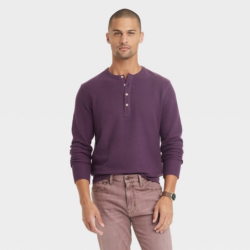 Men's Long Sleeve Textured Henley Shirt - Goodfellow & Co™ Plum Purple Xxl  : Target
